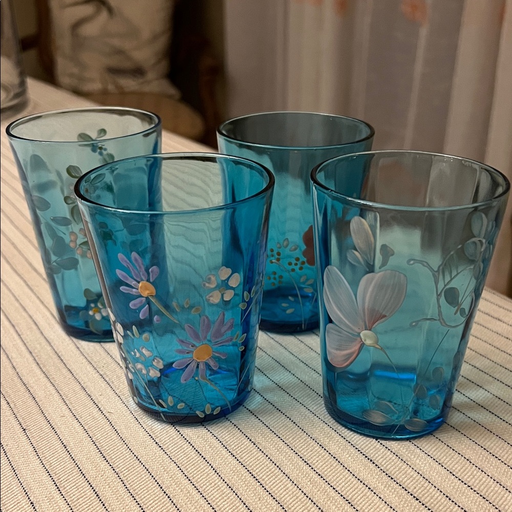 Victorian Glass Hand Painted Set of 4.